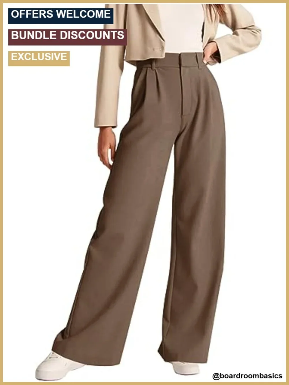 Women's Business Casual Trousers with Pockets Pleated High Waist Straight Leg